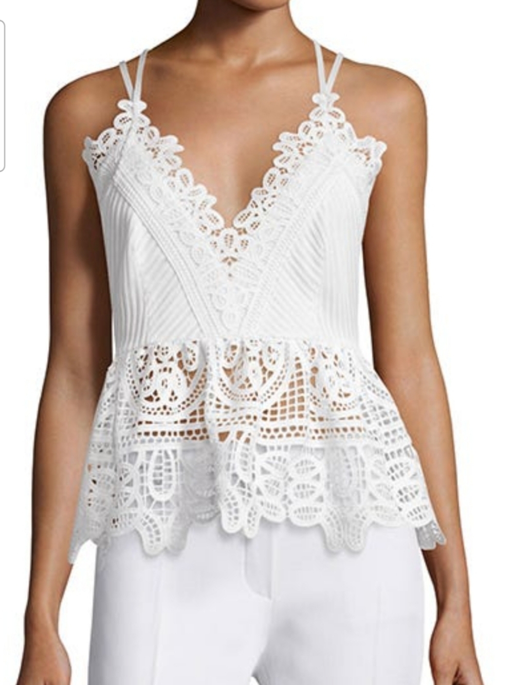 Endless Rose White Lace Peplum Top XS Strappy V Neck Romantic Chic